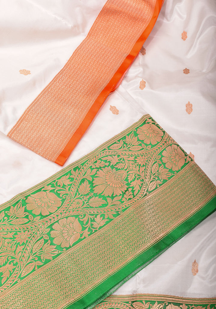 Tricolor Banarasi Pure Katan Silk saree with Blue Blouse piece | SILK MARK CERTIFIED