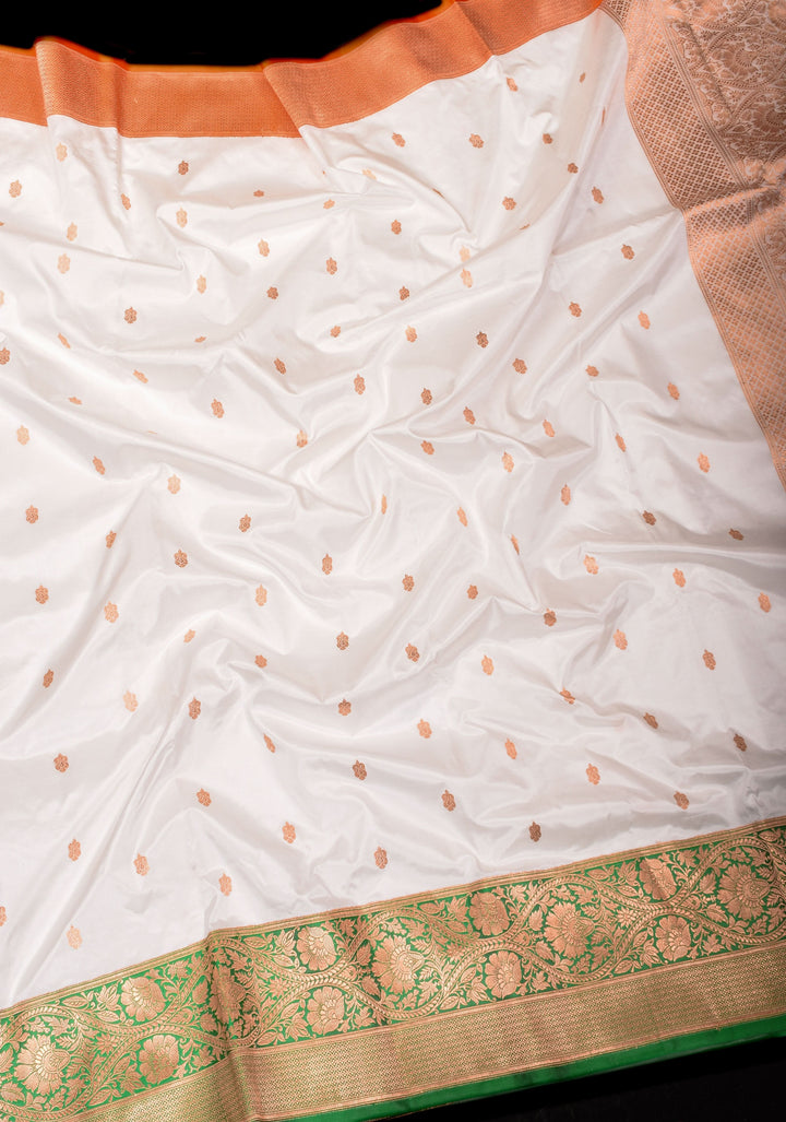 Tricolor Banarasi Pure Katan Silk saree with Blue Blouse piece | SILK MARK CERTIFIED