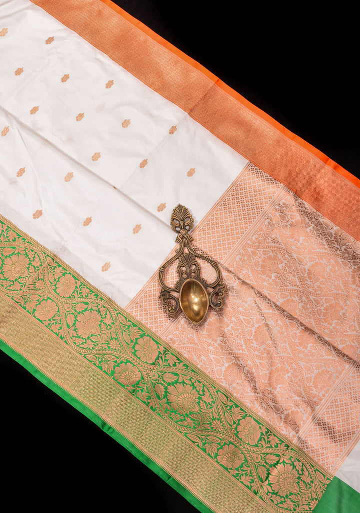 Tricolor Banarasi Pure Katan Silk saree with Blue Blouse piece | SILK MARK CERTIFIED