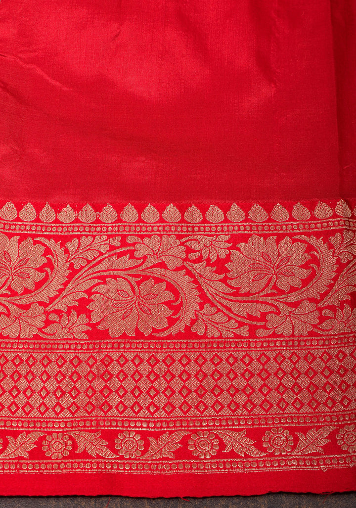 Deep Purple Green Tussar Silk Saree with Antique tone Zari buttas and Red Contrast | SILK MARK CERTIFIED