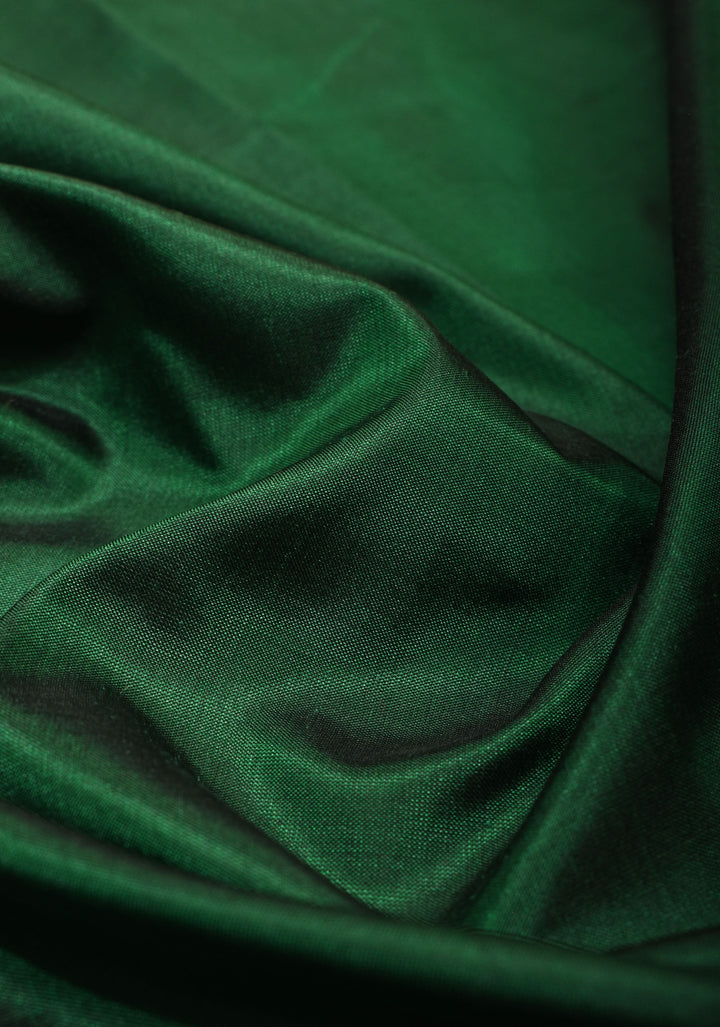 Bottle Green Banarasi Katan Silk Saree with Meenakari Zari Border  | SILK MARK CERTIFIED