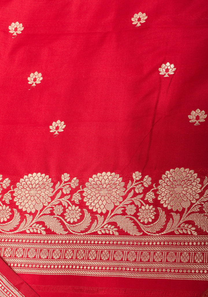 Stunning Red Banarasi Katan Silk Saree with Zari Stripes and Zari Border| SILK MARK CERTIFIED