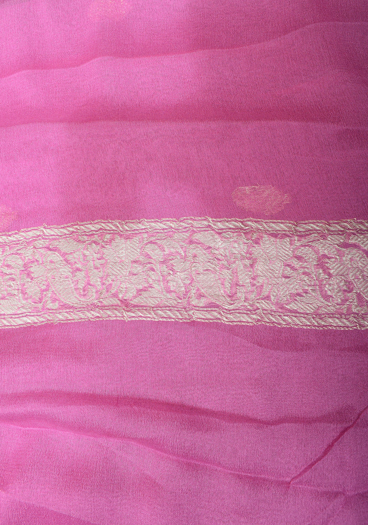 Thistle Banarasi Chiffon Silk Saree with Silver Zari Buttas and Zari Border | SILK MARK CERTIFIED