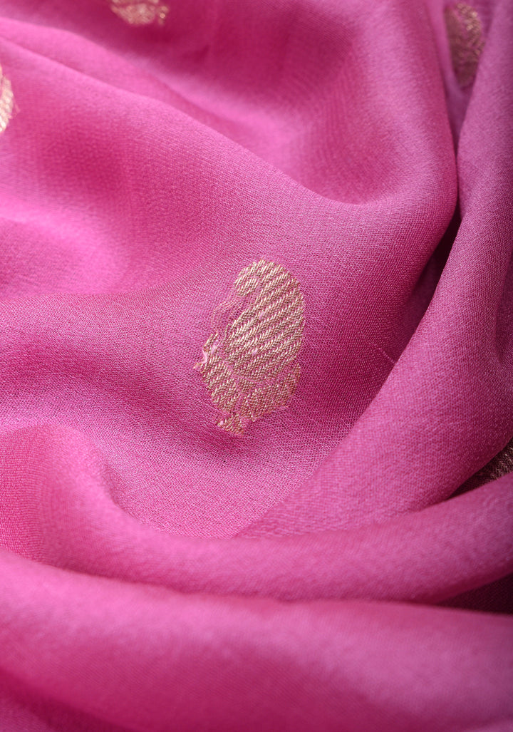 Thistle Banarasi Chiffon Silk Saree with Silver Zari Buttas and Zari Border | SILK MARK CERTIFIED