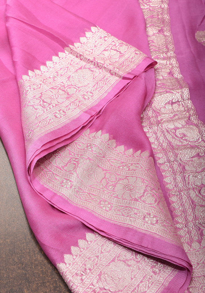 Thistle Banarasi Chiffon Silk Saree with Silver Zari Buttas and Zari Border | SILK MARK CERTIFIED