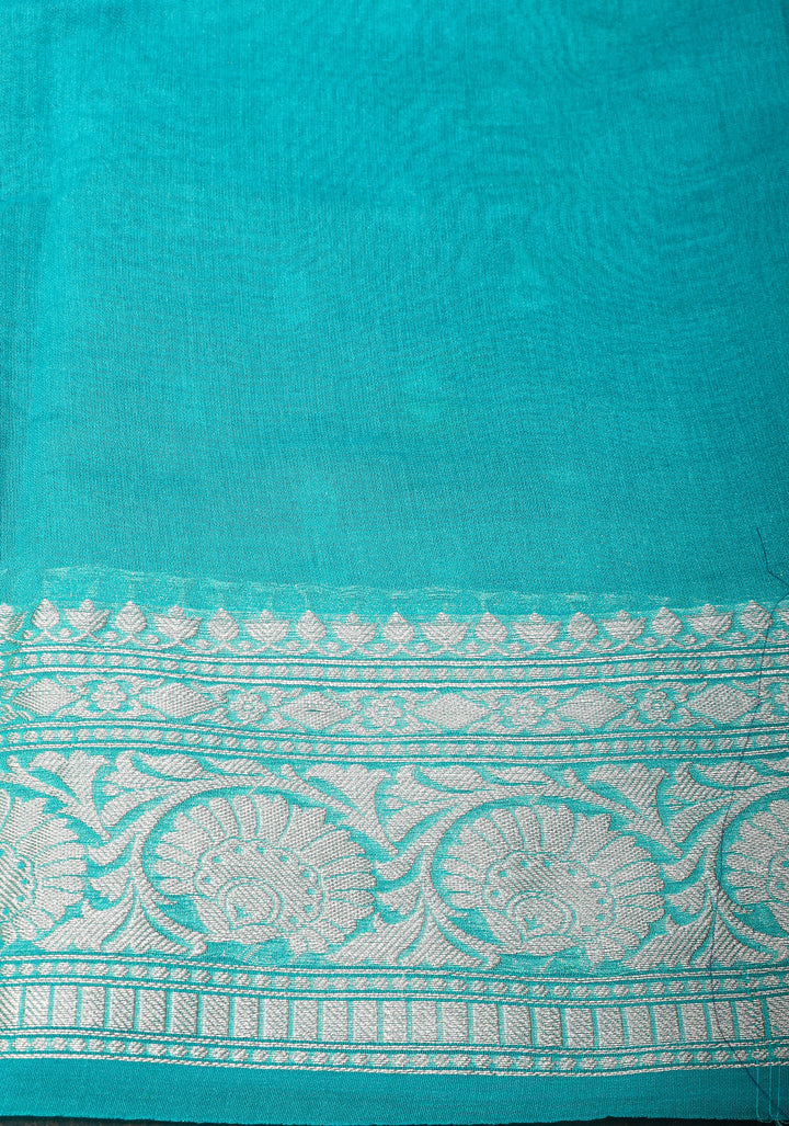 Midnight Blue Mercerized Cotton Saree with Zari Buttas and Contrast Border