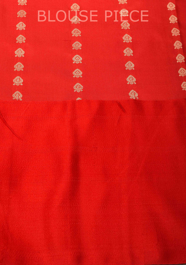 SeaFoam Banarasi Katan silk saree with Zari Buttas and Contrast Red Zari Border | SILK MARK CERTIFIED