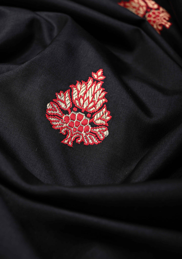 Black Banarasi  Katan Silk Saree with Meenakari Zari Butta and Zari Border | SILK MARK CERTIFIED
