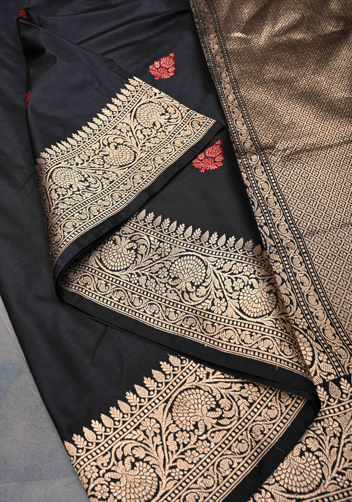 Black Banarasi  Katan Silk Saree with Meenakari Zari Butta and Zari Border | SILK MARK CERTIFIED