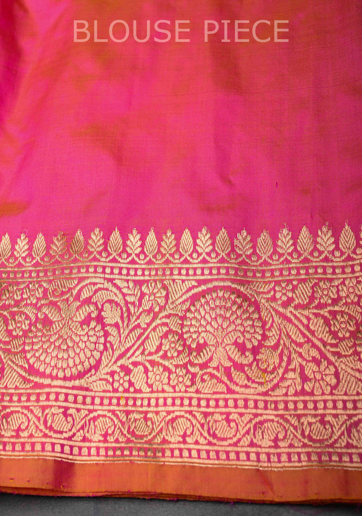 Hot Pink Dual Tone Banarasi Katan Silk Saree with Meenakari Zari Buttas And Zari Border | SILK MARK CERTIFIED