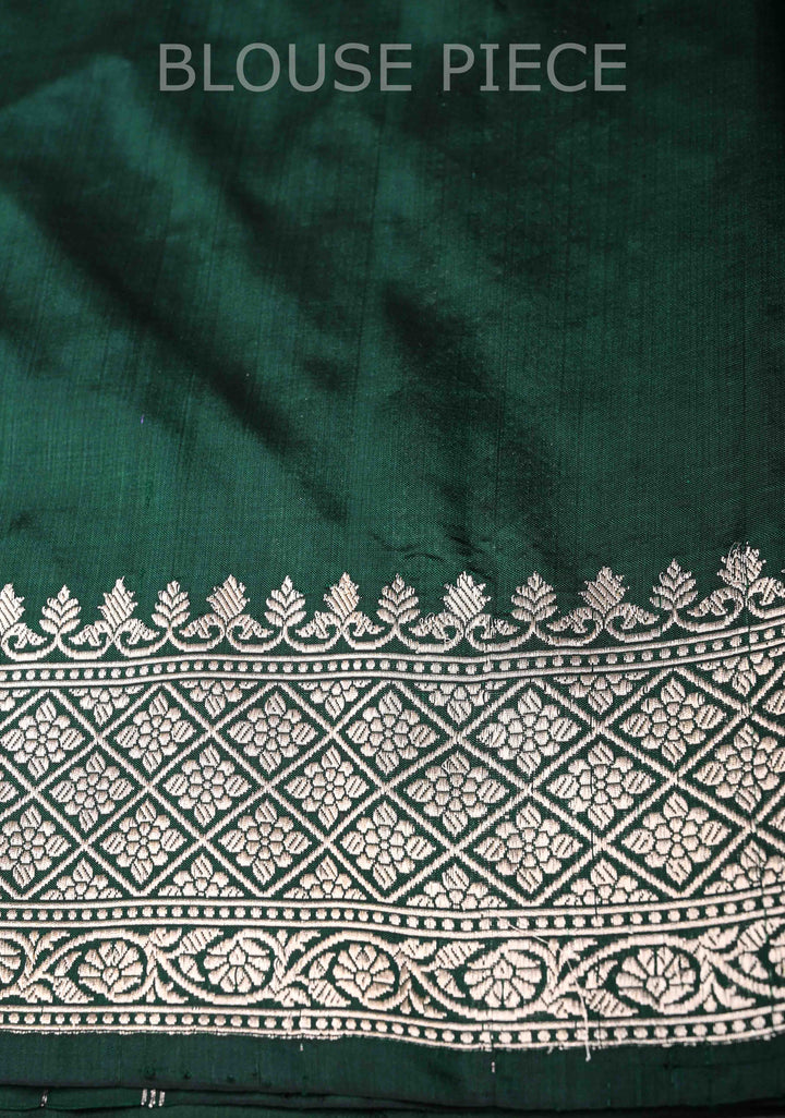 Bottle green Banarasi Katan Silk Saree with Meenakari Zari Buttas And Zari Border | SILK MARK CERTIFIED