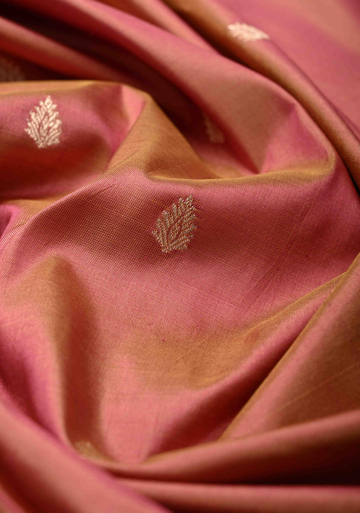 Peach Dual tone Banarasi Katan Silk Saree with Zari Buttas and Zari Border | SILK MARK CERTIFIED