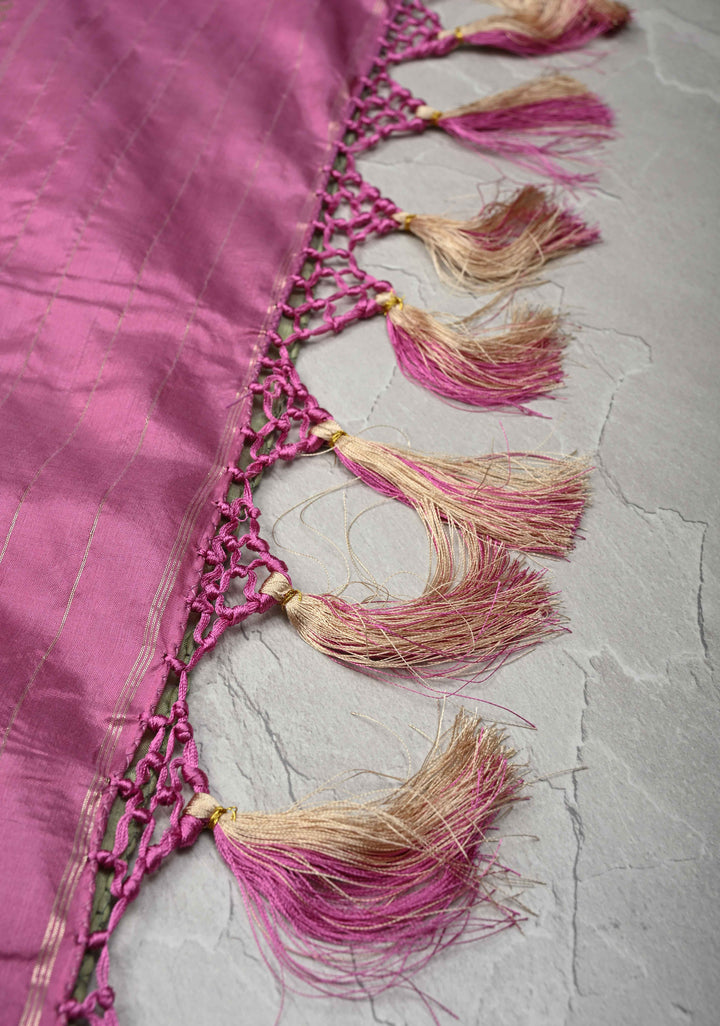 Sage Green Banarasi Pure Katan Silk Saree with Zari Vertical Stripes and Meenakari Contrast Border  | SILK MARK CERTIFIED