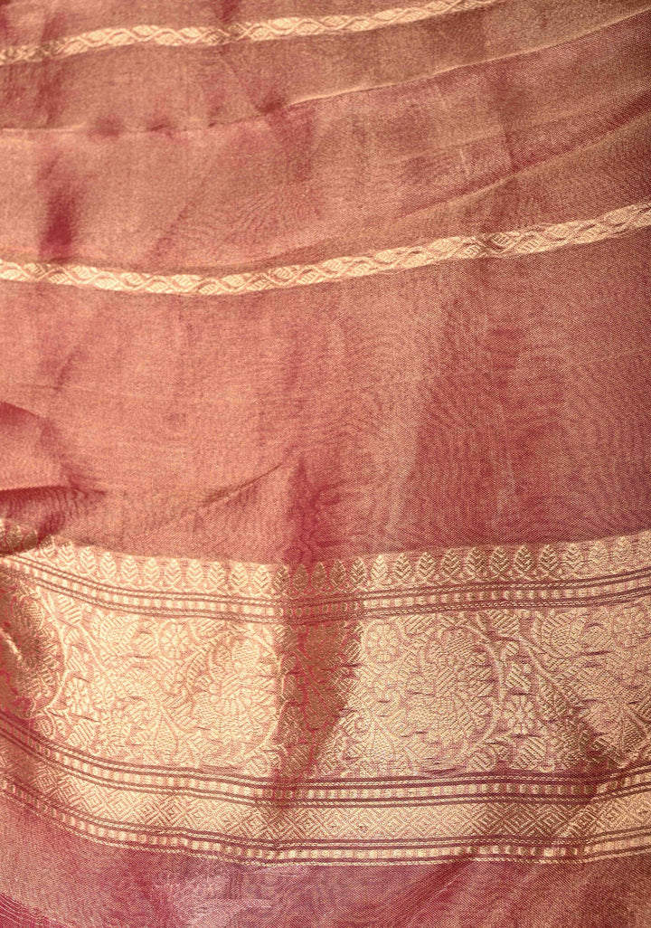 Pink Banarasi Pure Tissue Silk Saree with Sona Rupa Floral Buttas and Fancy Lace Trim Border | SILK MARK CERTIFIED