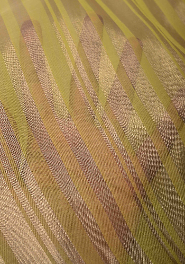 Musturd Yellow Semi Kora Saree with Tissue Stripes and Minimal Zari Border