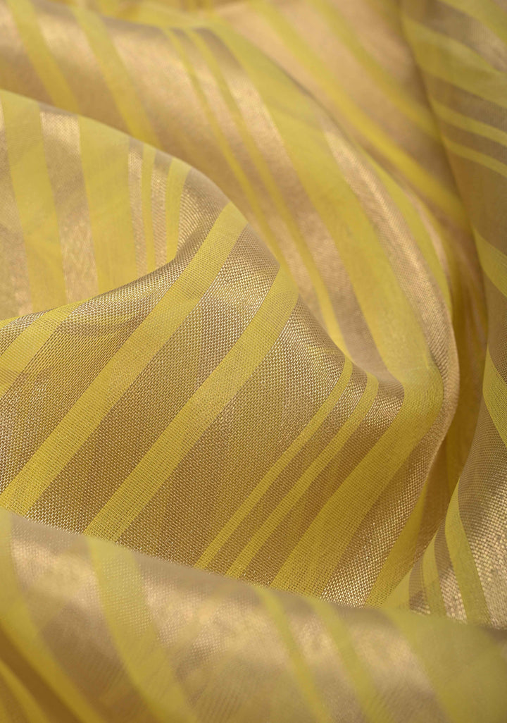 Musturd Yellow Semi Kora Saree with Tissue Stripes and Minimal Zari Border