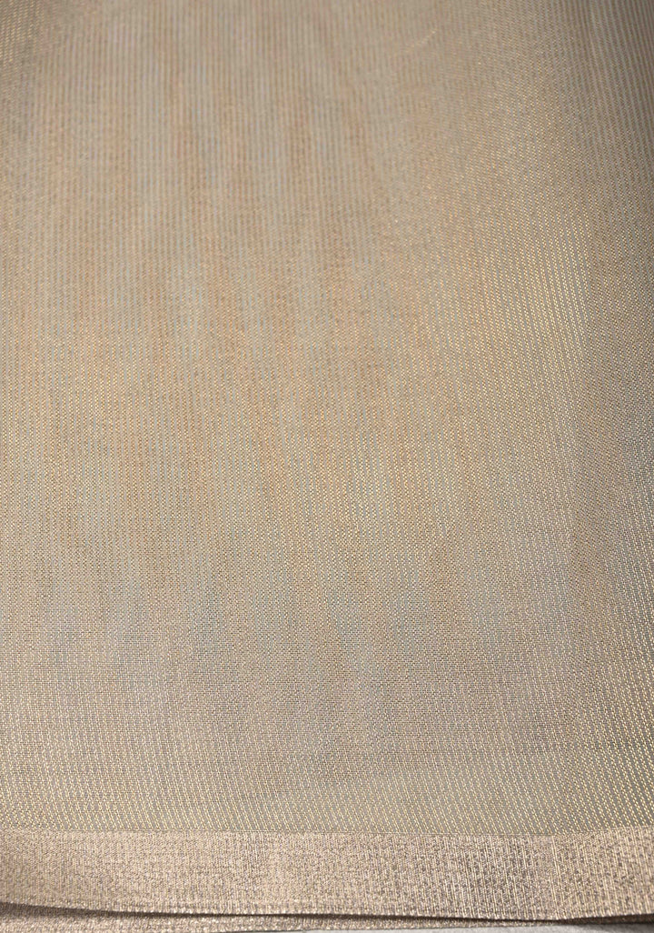 Grey Semi Kora Saree with Tissue Stripes and Minimal Zari Border