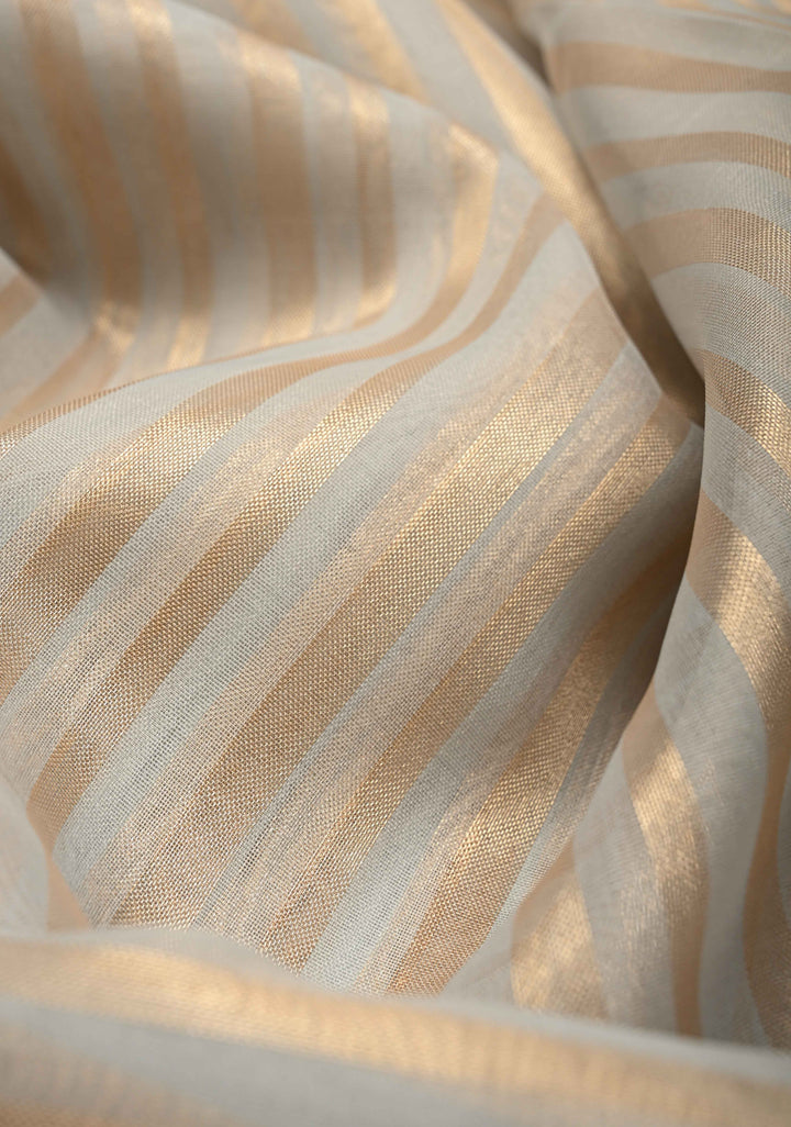 Grey Semi Kora Saree with Tissue Stripes and Minimal Zari Border