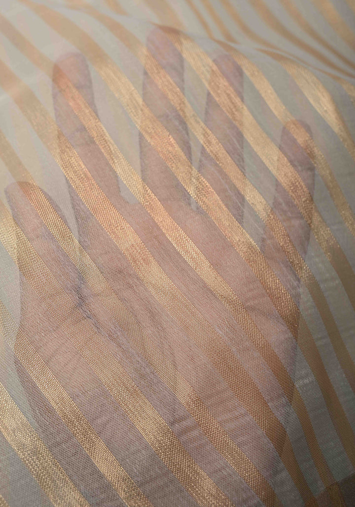 Grey Semi Kora Saree with Tissue Stripes and Minimal Zari Border