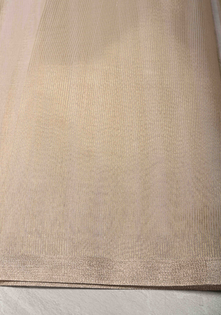 White Semi Kora Saree with Tissue Stripes and Minimal Zari Border