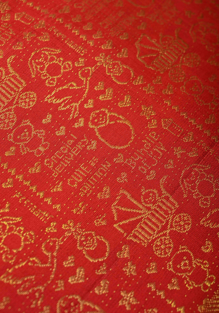 Concept Saree : Mother and Child Bonding Motifs on Pure Kanjivaram Silk In Bottle Green and Red with dainty temples | SILK MARK CERTIFIED