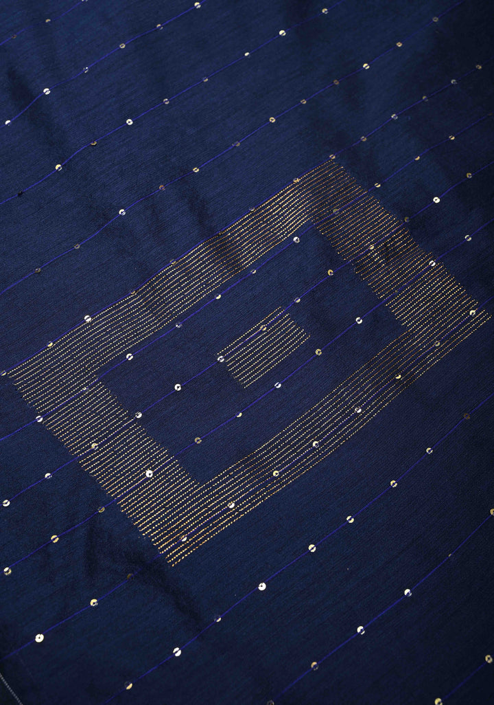 Midnight Blue Muslin Cotton Saree with Sequins Detailing