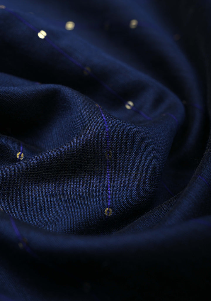 Midnight Blue Muslin Cotton Saree with Sequins Detailing