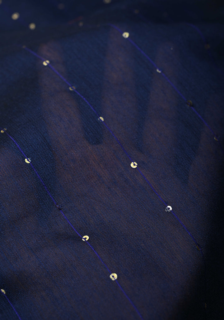 Midnight Blue Muslin Cotton Saree with Sequins Detailing