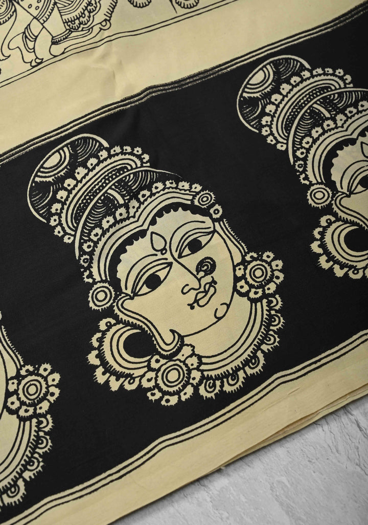 Krishna Pichwai & Dancing Queens Theme: Beige Art Silk Saree With Kalamkari Digital Print