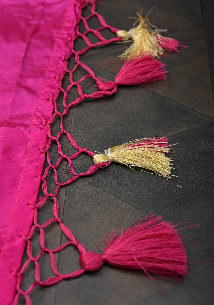 Black and Pink Banarasi Katan Silk Saree with Chunri Buttas & Scalloped border | SILK MARK CERTIFIED