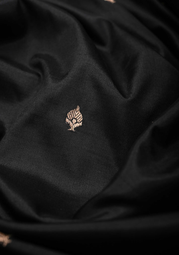 Black and Pink Banarasi Katan Silk Saree with Chunri Buttas & Scalloped border | SILK MARK CERTIFIED