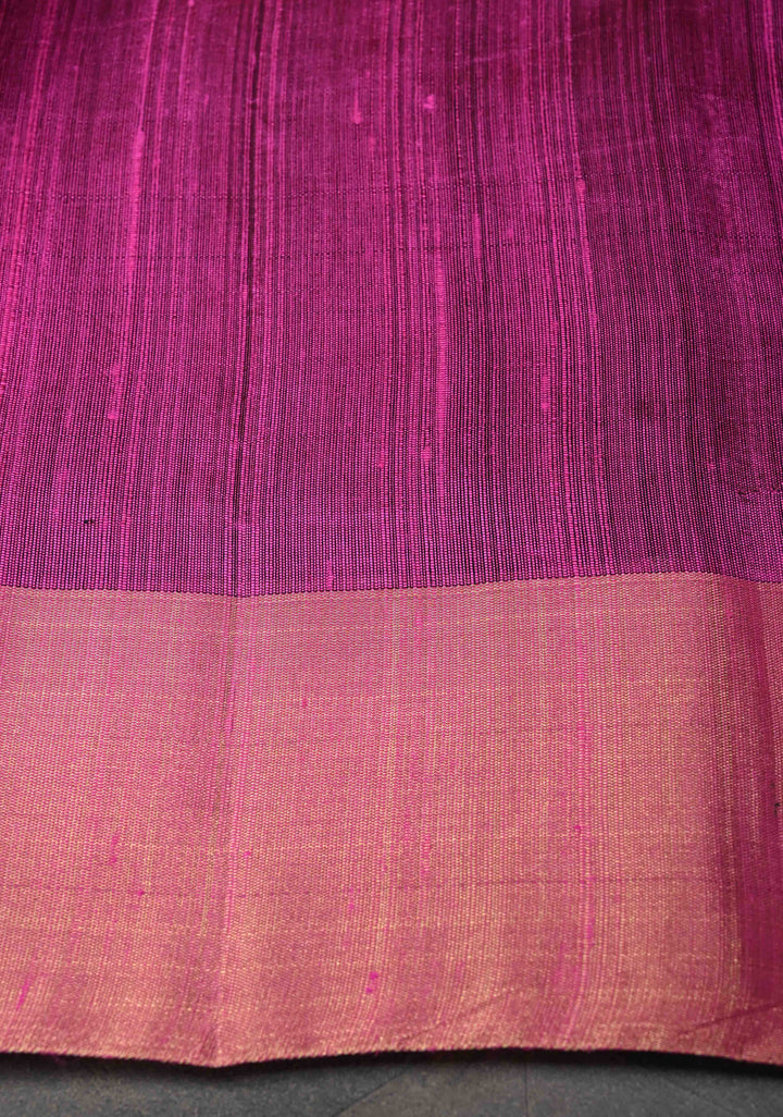 Dark Green Pure Raw Silk Saree with Gold Tissue Zari Border | SILK MARK CERTIFIED