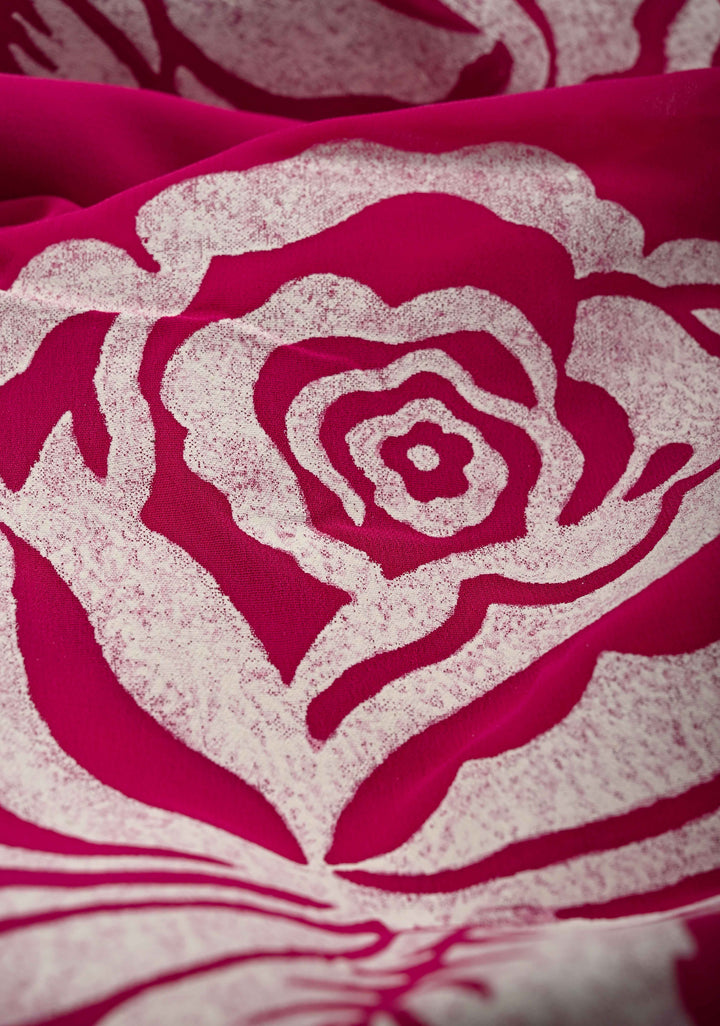 Rani Pink Georgette Saree with Rose Hand Block Print