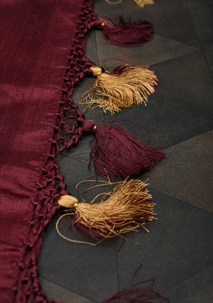 Maroon Banarasi Raw Silk Saree with Antique Zari Buttas and Zari Border | SILK MARK CERTIFIED