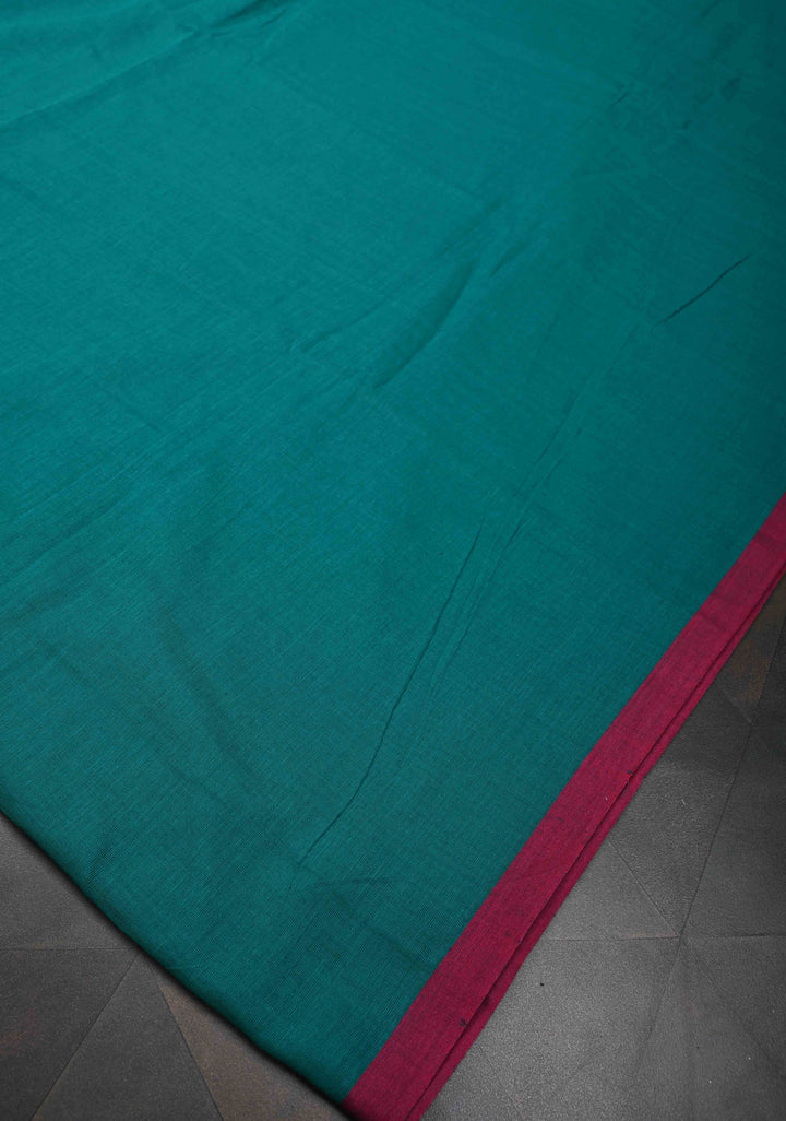 Teal Green Mulmul Cotton Saree with Long tassels, No Blouse Piece