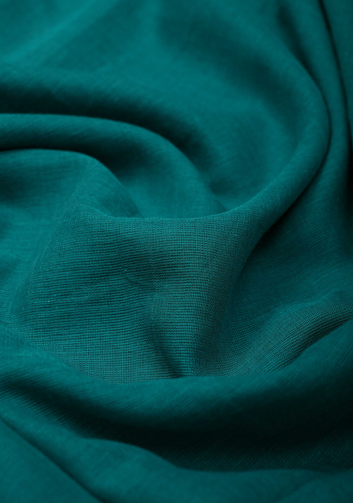 Teal Green Mulmul Cotton Saree with Long tassels, No Blouse Piece