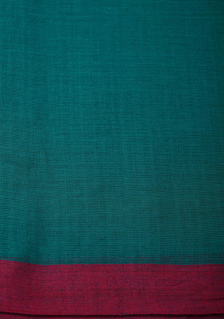 Teal Green Mulmul Cotton Saree with Long tassels, No Blouse Piece