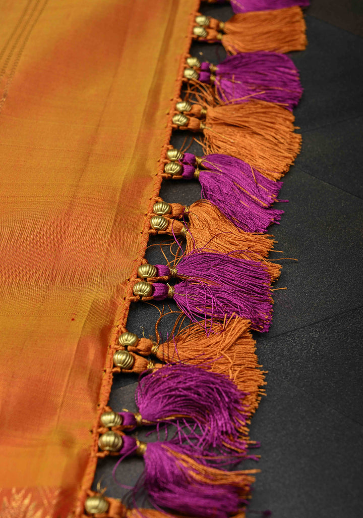 Purple Dual Tone Gadwal Silk Saree with Gold-Silver Buttas and Contrast Wide Zari Border | SILK MARK CERTIFIED