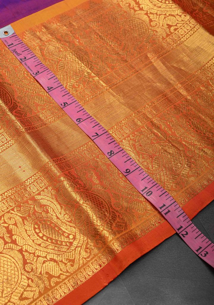 Purple Dual Tone Gadwal Silk Saree with Gold-Silver Buttas and Contrast Wide Zari Border | SILK MARK CERTIFIED