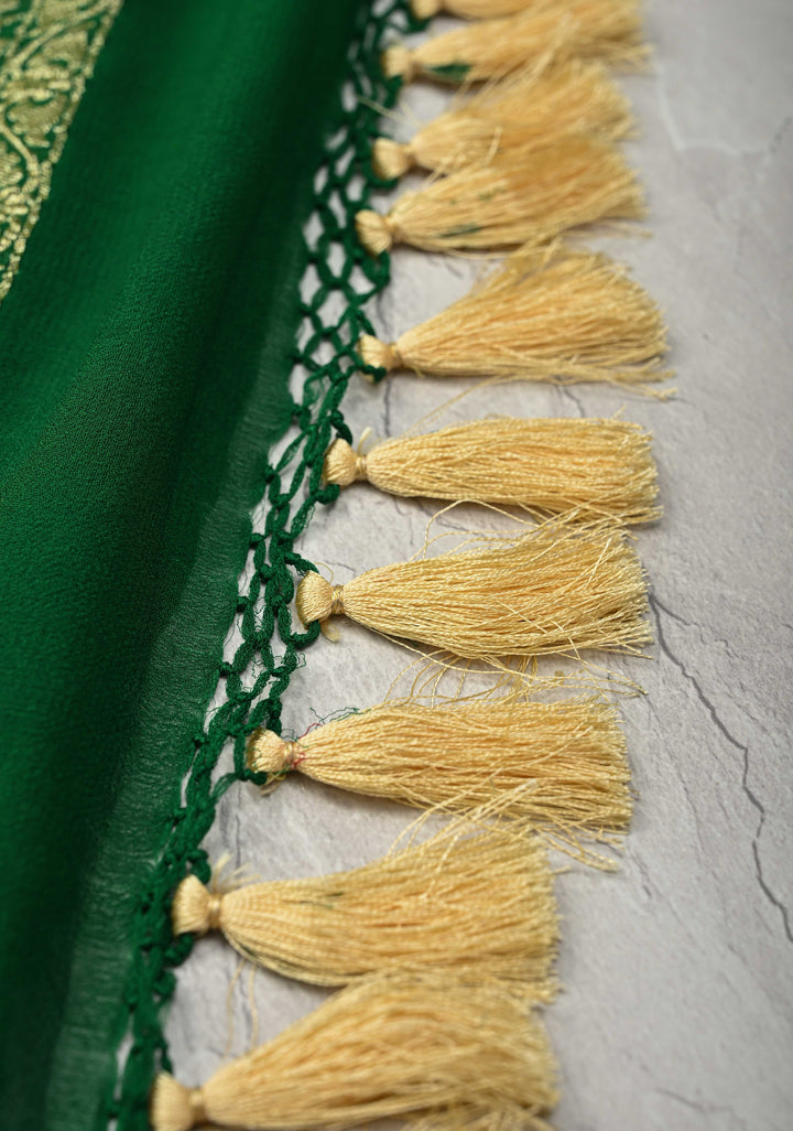 Authentic Ombre Georgette Saree in Green with Sarkam Bandhej and Zari Boder | SILK MARK CERTIFIED