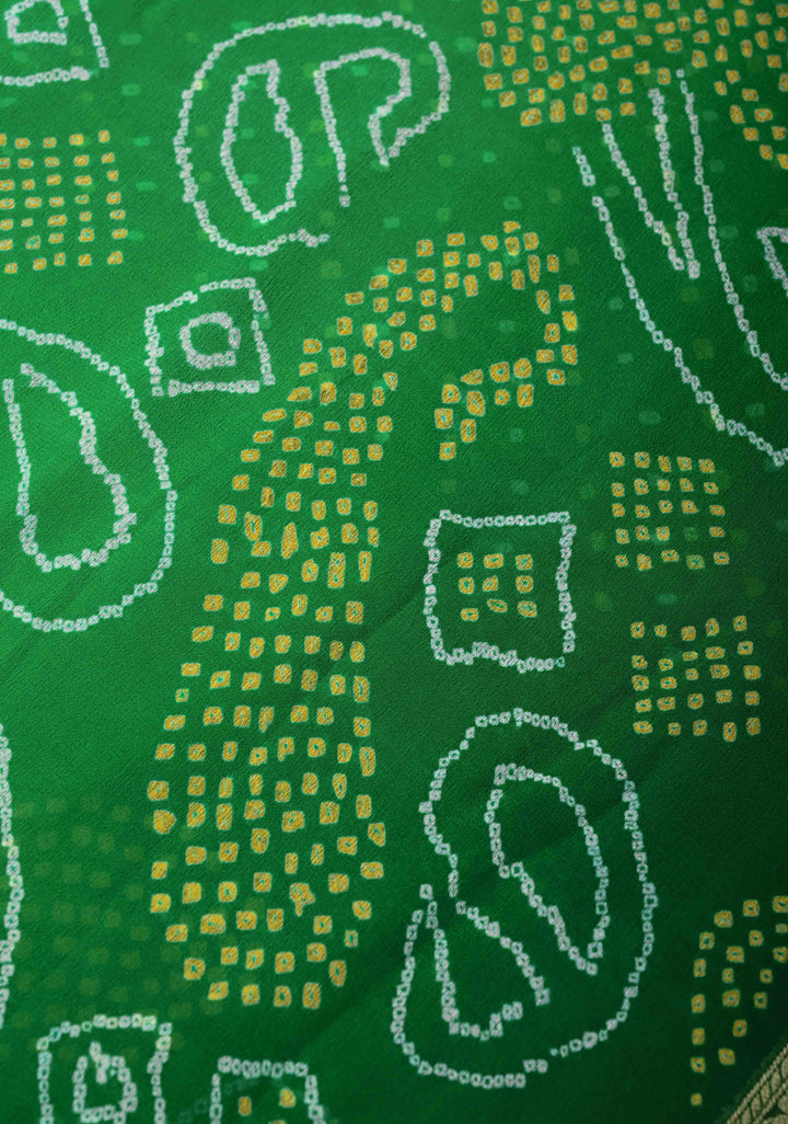 Authentic Ombre Georgette Saree in Green with Sarkam Bandhej and Zari Boder | SILK MARK CERTIFIED