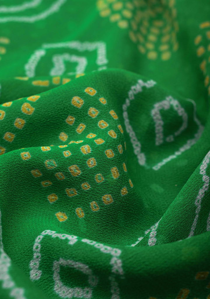 Authentic Ombre Georgette Saree in Green with Sarkam Bandhej and Zari Boder | SILK MARK CERTIFIED