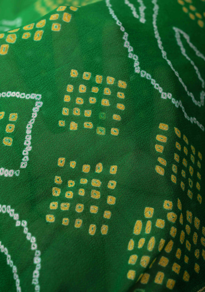 Authentic Ombre Georgette Saree in Green with Sarkam Bandhej and Zari Boder | SILK MARK CERTIFIED