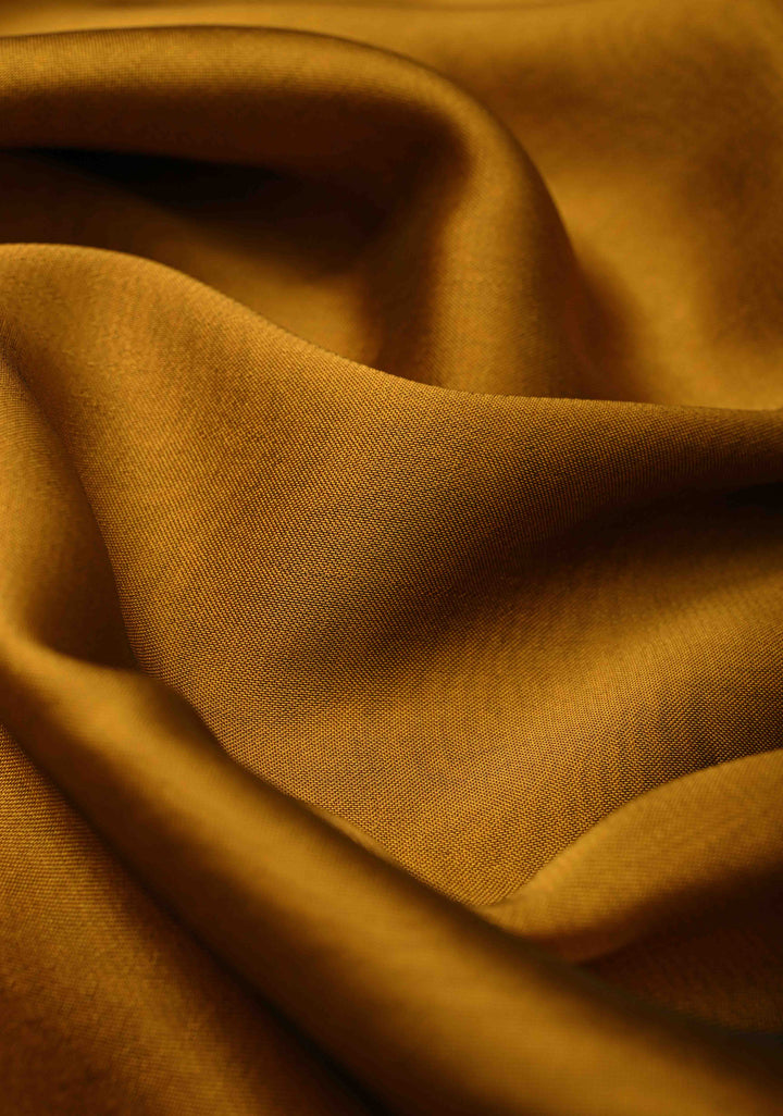 Ochre yellow on Shimmer Georgette Saree with Hand paint Peacock Motifs