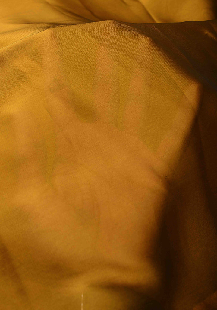 Ochre yellow on Shimmer Georgette Saree with Hand paint Peacock Motifs