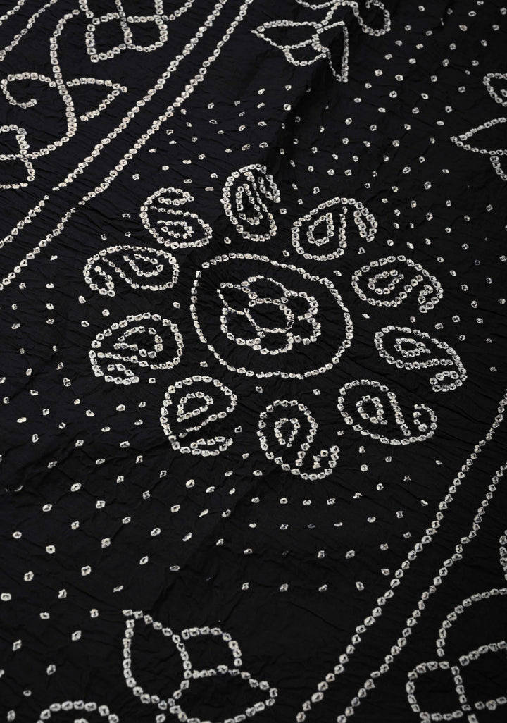 Black Bandhini Fusion Mangalagiri Cotton Saree with Minimal Zari Border