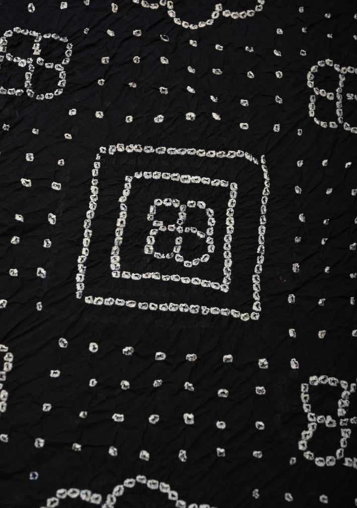 Black Bandhini Fusion Mangalagiri Cotton Saree with Minimal Zari Border