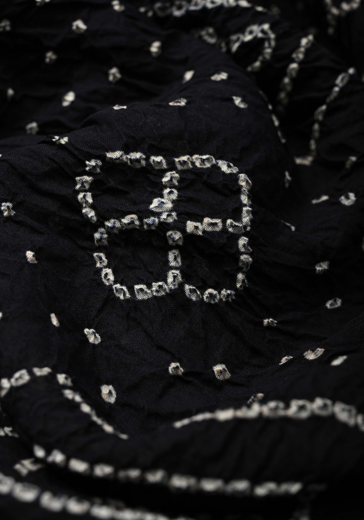 Black Bandhini Fusion Mangalagiri Cotton Saree with Minimal Zari Border