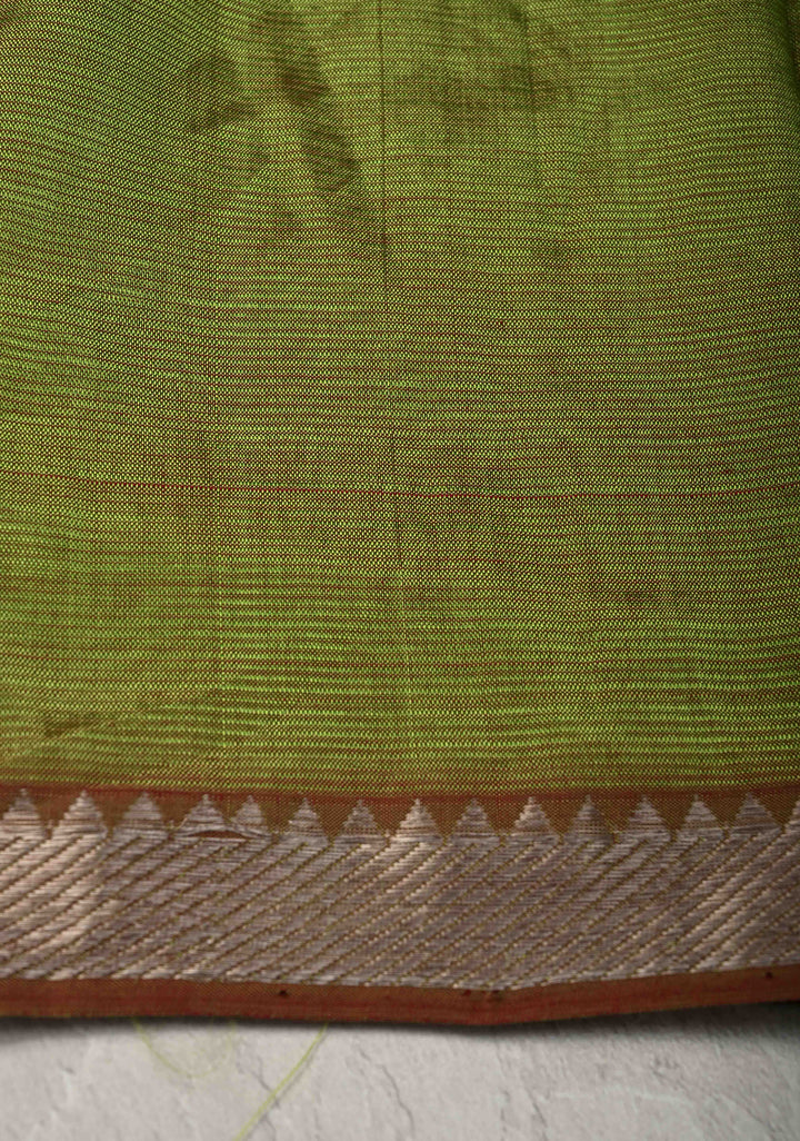 Mangalgiri Silk Cotton Saree in Henna Green-Pink Dual Tone with Zari Border