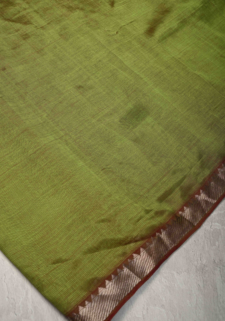 Mangalgiri Silk Cotton Saree in Henna Green-Pink Dual Tone with Zari Border